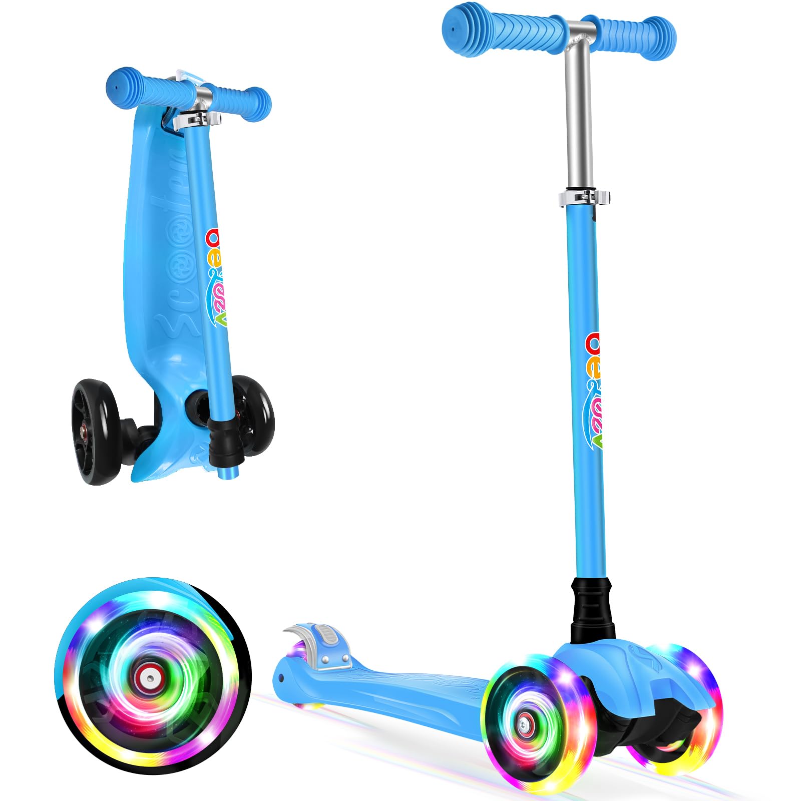 BELEEVDeluxe 3-Wheel Scooter for Kids Age 3-12, Adjustable Height, Lean to Steer, Light Up Wheels, Extra-Wide Deck