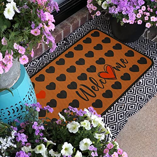 Valentines Hearts Welcome Decorative Doormat, Indoor Outdoor Non-Slip Holiday Valentine's Day Mat , Front Door Welcome Mat For Outside Porch Entrance,Home Entryway Farmhouse Decor, 30" X 17",Brown Rug #TOP2