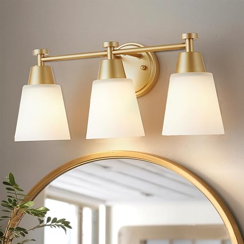 Miniatura 16 de 2 luces de tocador de baño, lámpara de pared con acabado de oro cepillado y vidrio esmerilado, lámparas de pared para baño sobre espejo, para sala