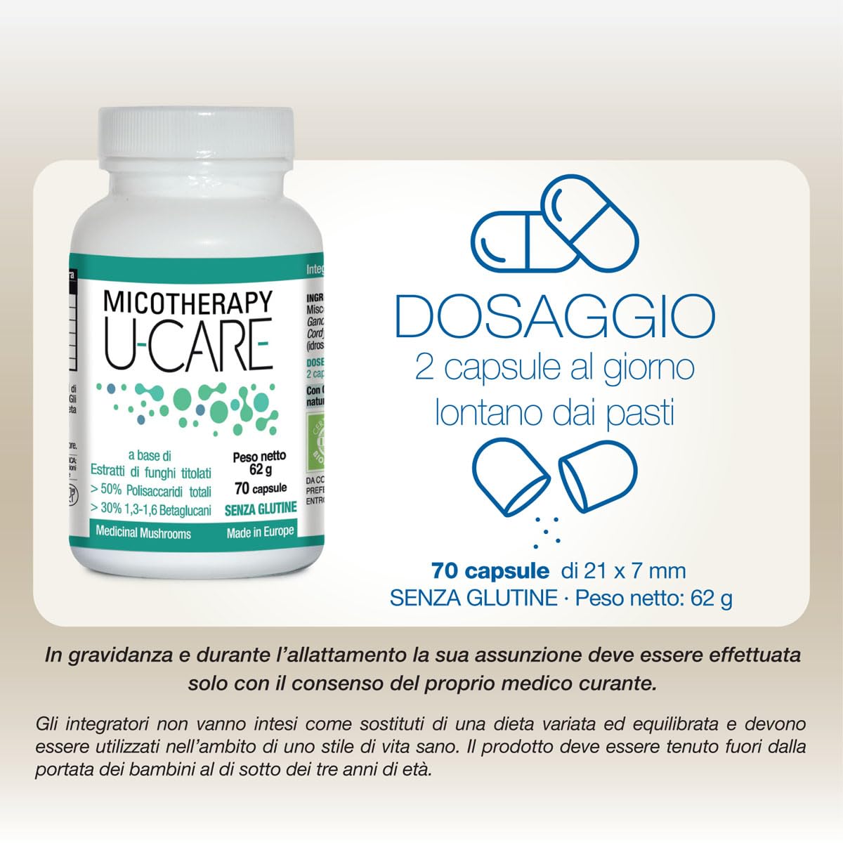 AVD REFORM | Micotherapy U-Care – Integratore con Reishi, Cordyceps, Shiitake, Maitake e ABM da coltivazione biologica per vitalità e difese naturali – 70 capsule – Prodotto in Italia
