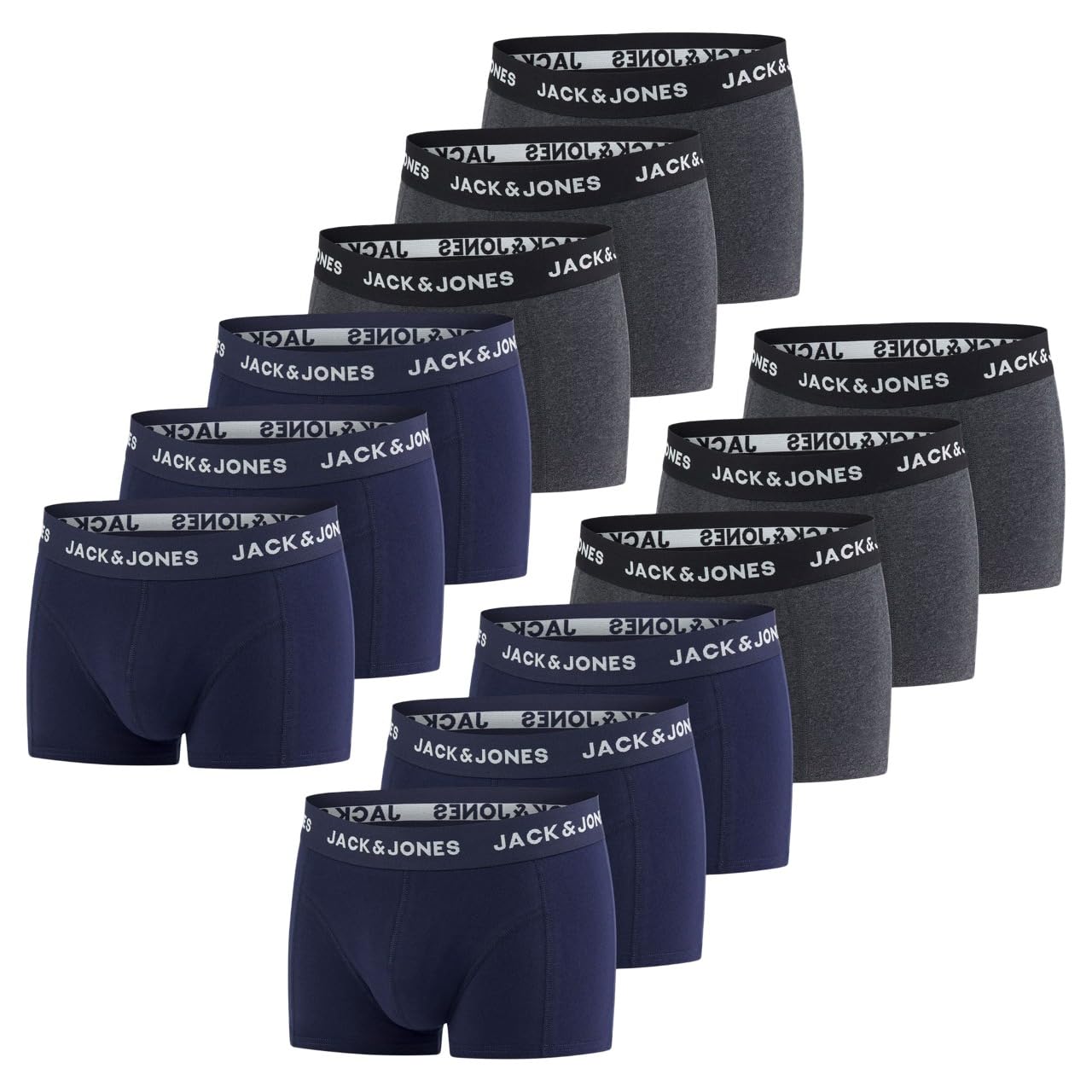JACK & JONES Boxershorts Herren 12er Pack Basic Trunks Boxer Stretch Unterhosen Unterwäsche Retroshorts Set Baumwolle S M L XL XXL 3XL 4XL 5XL 6XL 7XL 8XL