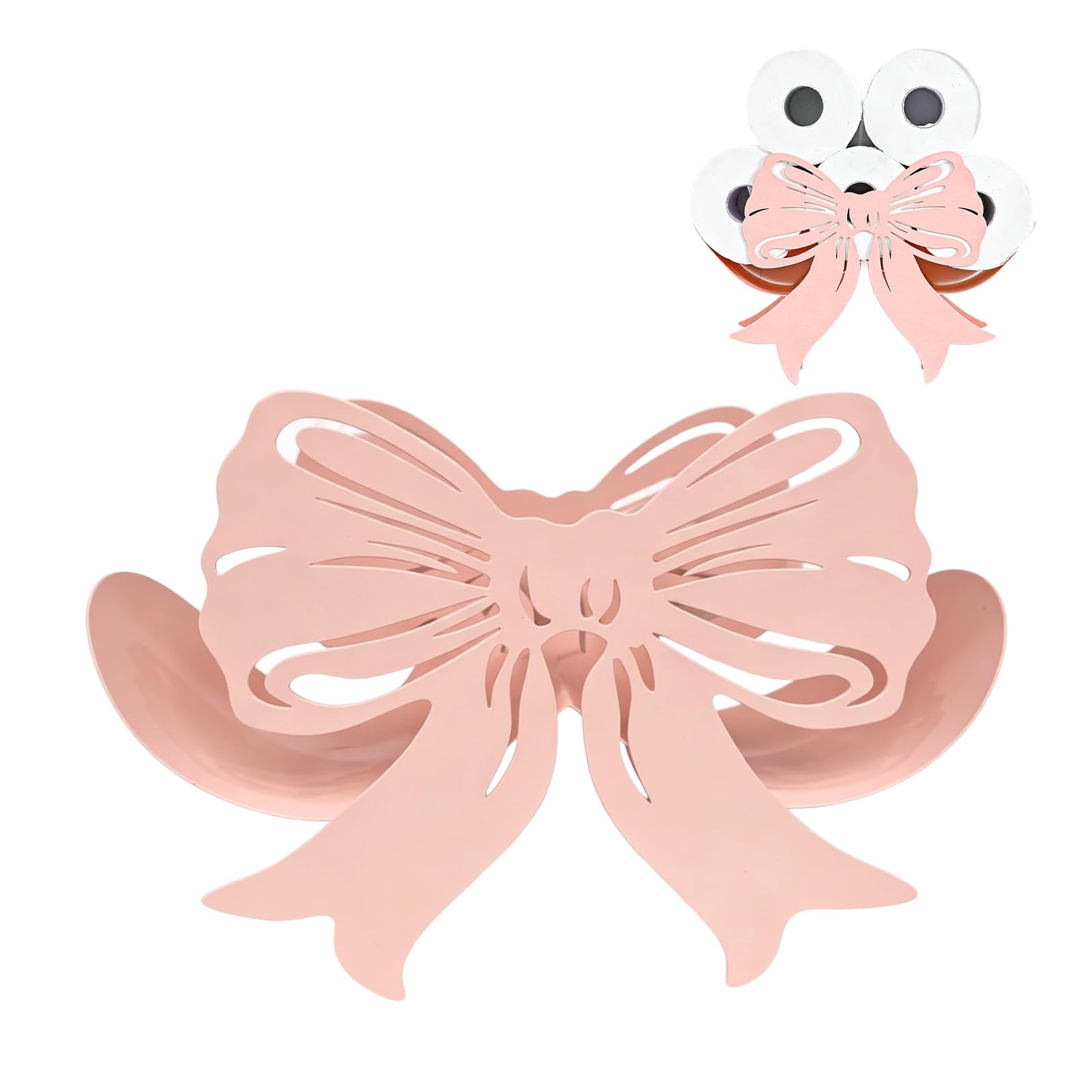 Pink Bow Toilet Roll Holder, Elegant Bathroom Ornaments, Sturdy Toilet Roll Storage, Metal Toilet Paper Holder for Wide Crowds, Perfect for Restroom & Bathroom Use, 14.3×9Inch