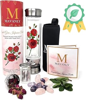 Crystal Water Bottle: Rose Double-Walled Glass with Crystals, Eco-Friend...