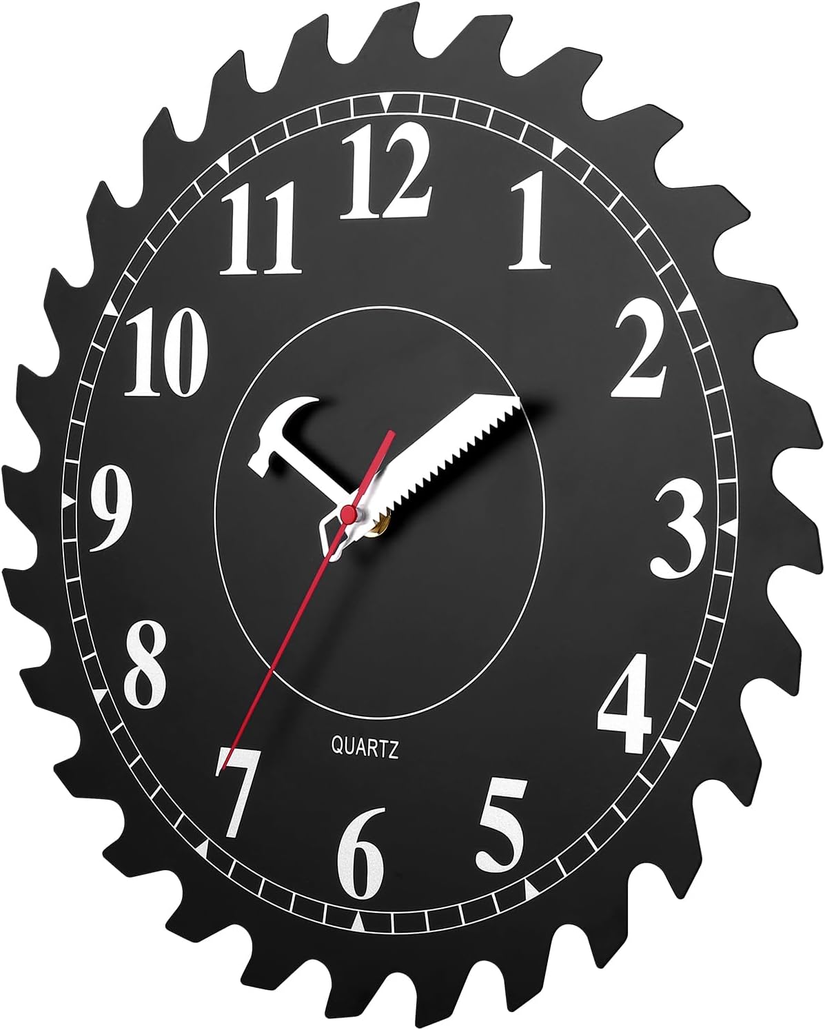 12 Inch Wall Clock with Circular Saw Blade Dial, Handsaw and Hammer Pointer,Great Decor for Home,Workshop and Man Cave (Black)