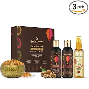 Manestream Fenusmooth Ayurvedic Treatment Kit with Fenugreek for Dry & Frizzy Hairs | Shampoo, Conditioner & Serum for Men & Women | Paraben-SLS Free, 300 ml