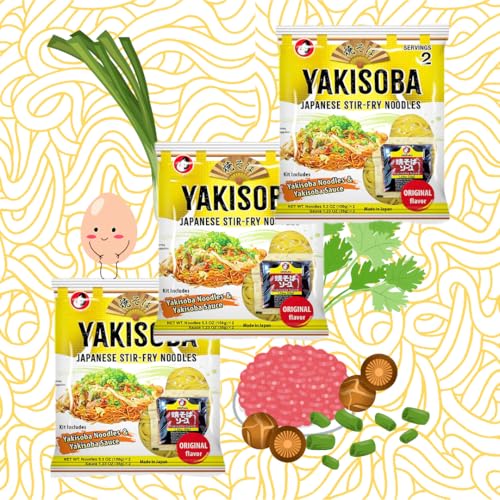 Yakisoba, Fideos Japoneses para Saltear, Original, Kit con Fideos y Salsa, 2 Porciones, 150g x 2