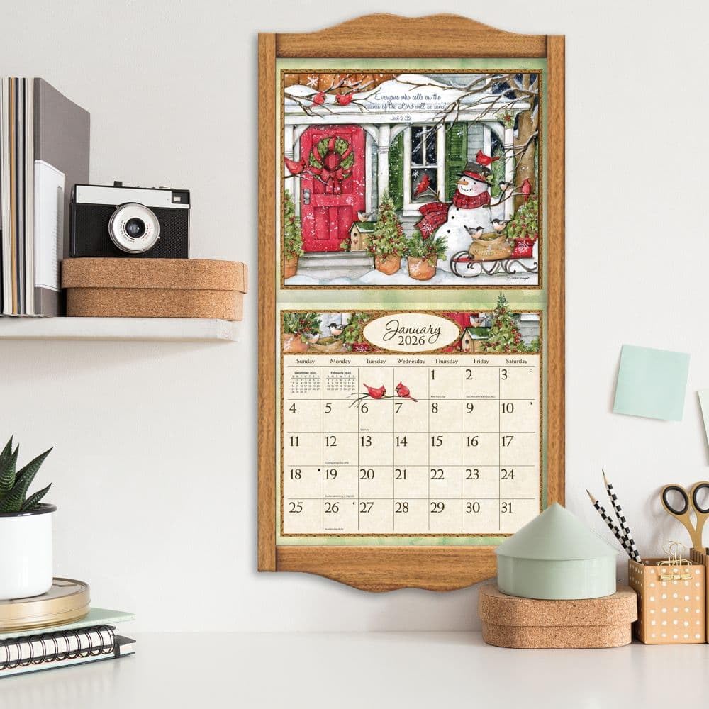Lang Calendario da parete 2026 Bountiful Blessings, 34 x 30 cm, calendario 12 mesi con rilegatura pinzata, arte in rilievo in lino e scritture ispiratrici di Susan Winget