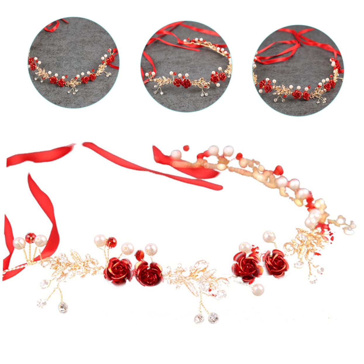 Beaupretty 5piezas Diadema Floral Roja Para Novia Accesorios De Cabello Elegantes Para Bodas Fiestas y Eventos Especiales Diseño Delicado y Brillante Fácil De Llevar