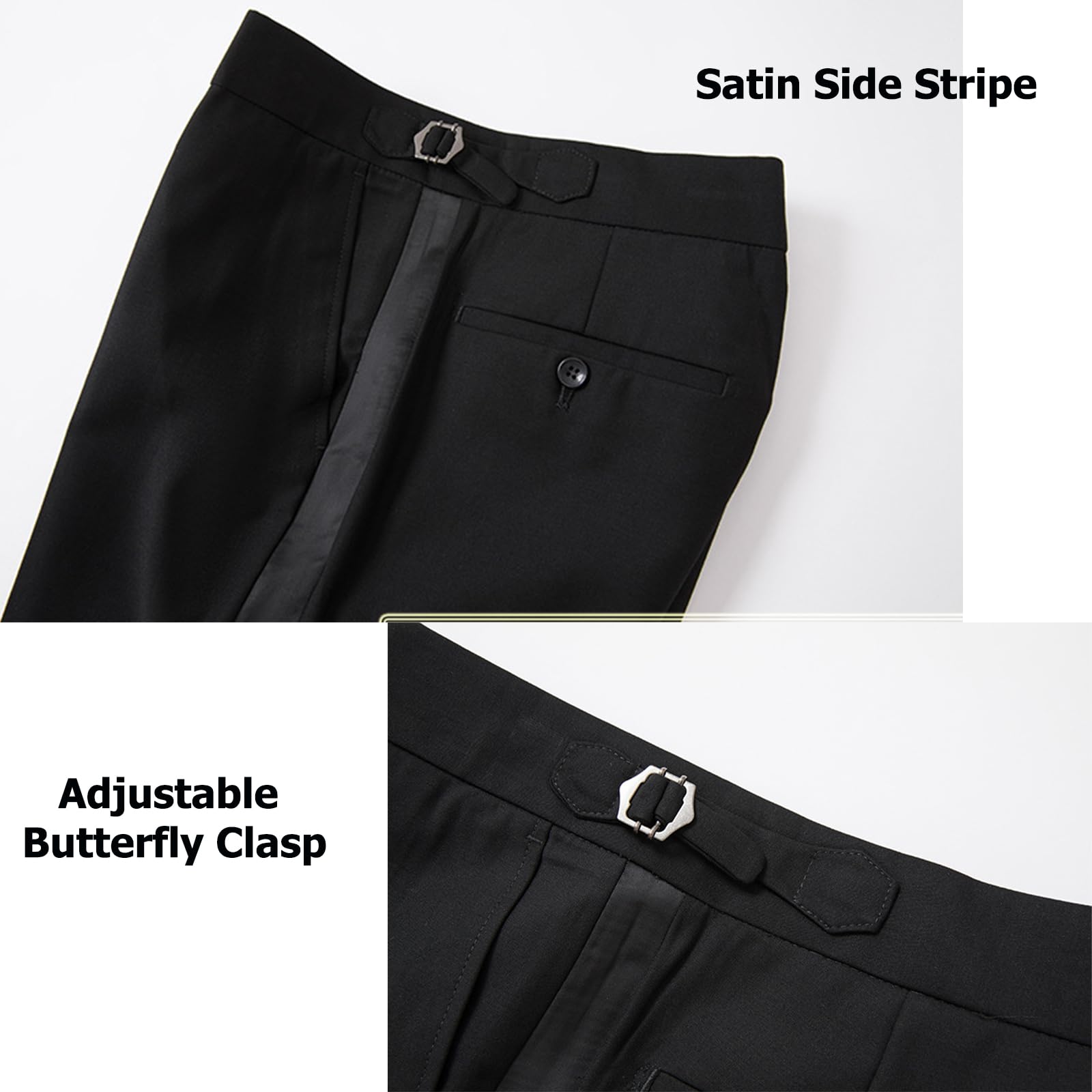 Pantalon de smoking pour homme à rayures noires avec taille réglable pour bal de fin d'année