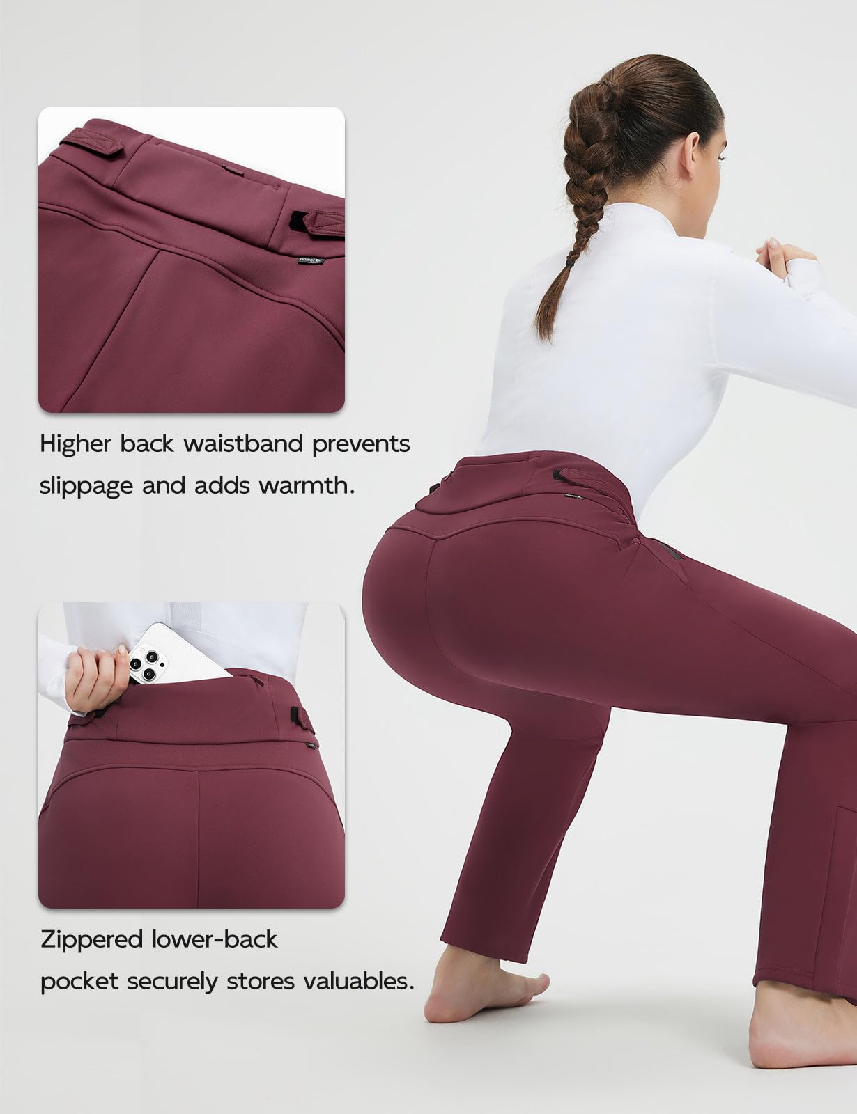 baleaf Pantaloni da sci da donna foderati in pile, impermeabili, con tasche con cerniera, per escursionismo, camminata, snowboard