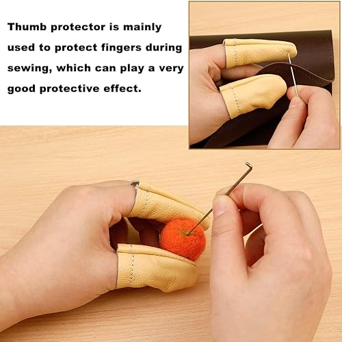 Vista 5 de 3 pares de protectores de dedo de cuero, aguja de fieltro, tejer, dedal, herramientas para manualidades, costura, costura, fabricación a mano