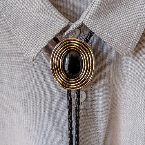Image of Turquoise Agate Granite BOLO Tie for Men Women Leather Wedding Necklace Western Cowboy Necktie