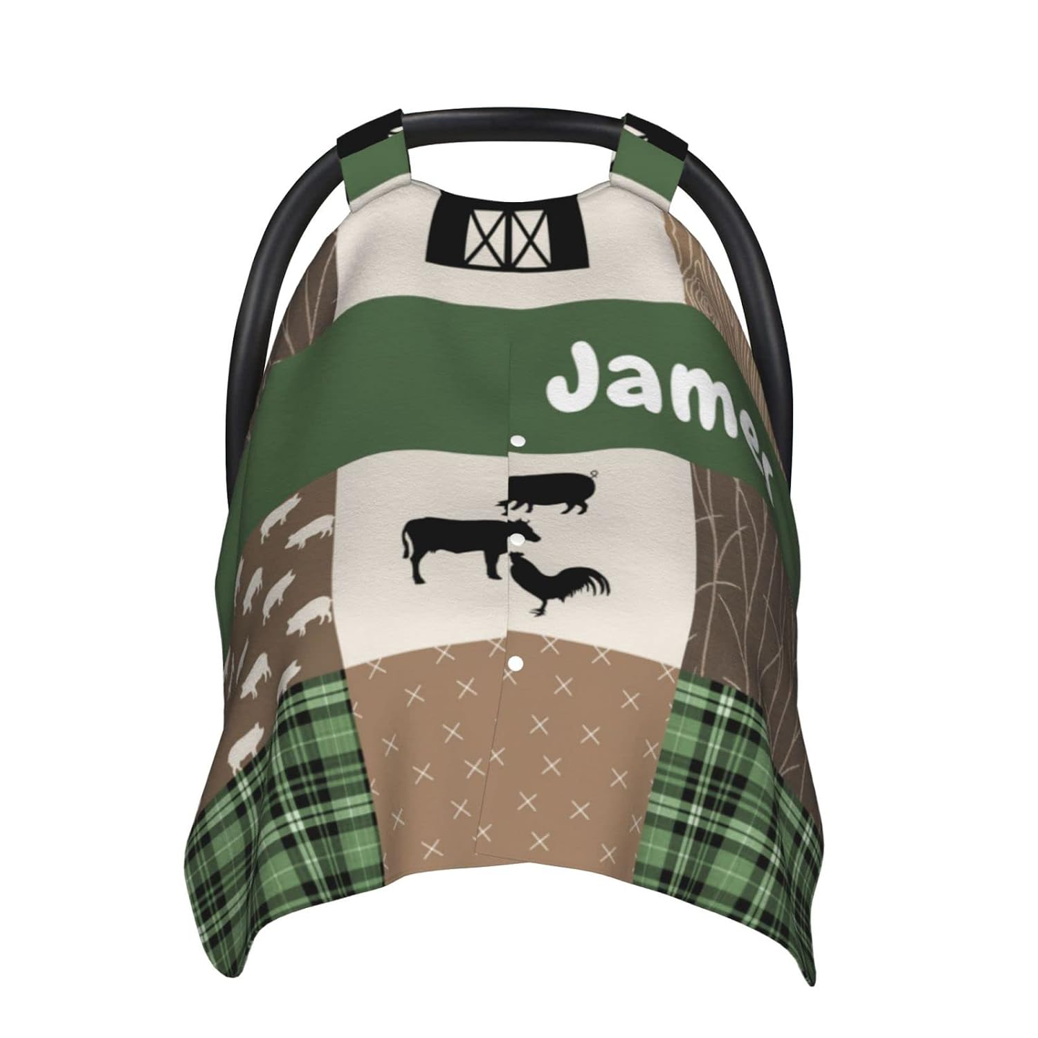 Personalized Baby Car Seat Canopy for Babies with Name, Custom Car Seat Covers for Boys and Girls, Infant Opening Minky Nursing Breastfeeding Stroller Cover Carseat Canopies for Newborn (Farm Theme)
