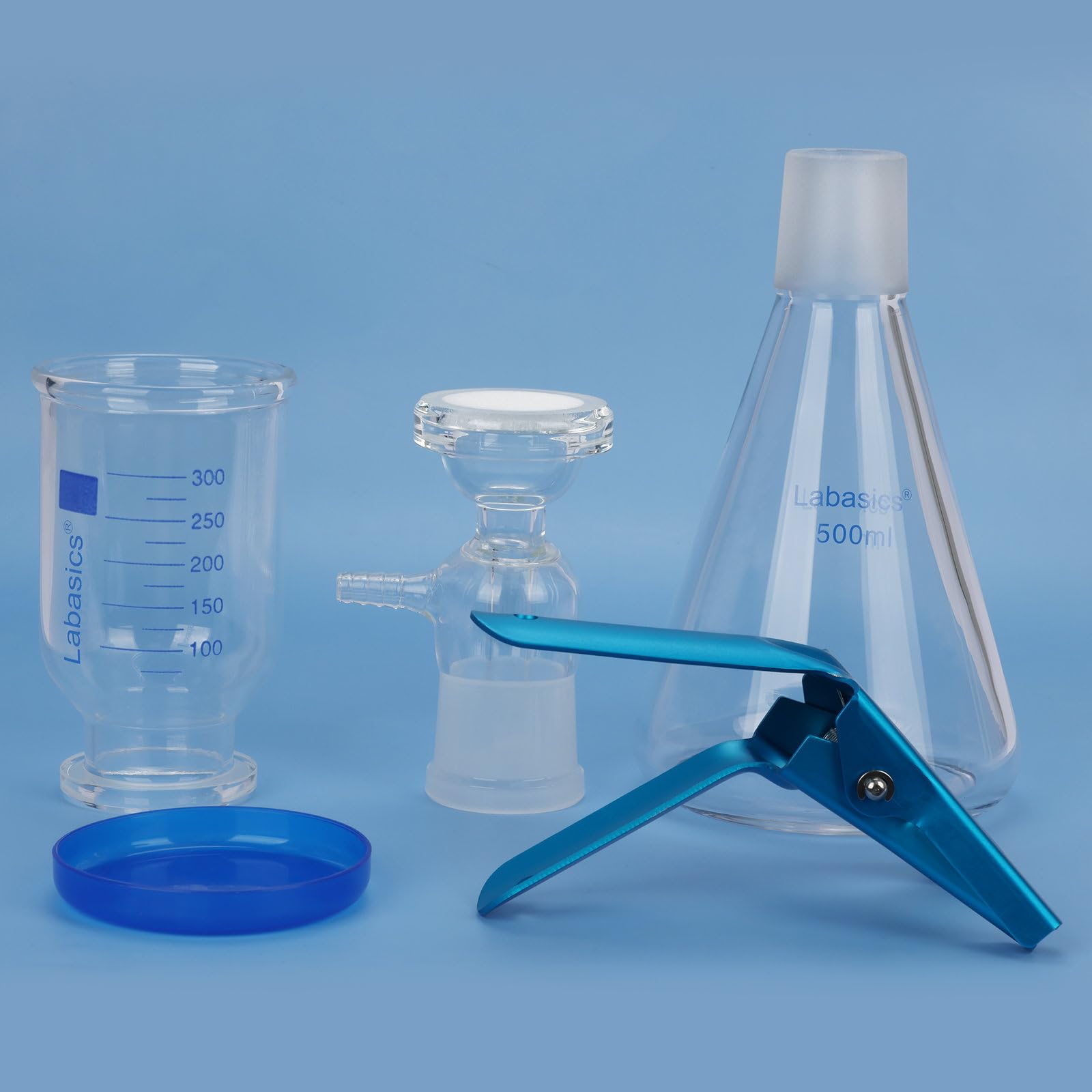 Labasics Apparato di Filtrazione a Vuoto, Vetro Borosilicato, Piastra Filtro a Nucleo di Sabbia 10μm, Matrazzo di Filtrazione 500 ml, con Becher Graduato 300 ml