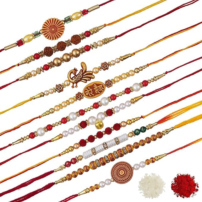 Image of eCraftIndia Blue Golden Beautiful Flower Designer Rakhi for Brother | Raksha Bandhan Rakhi for Bhai Bhaiya