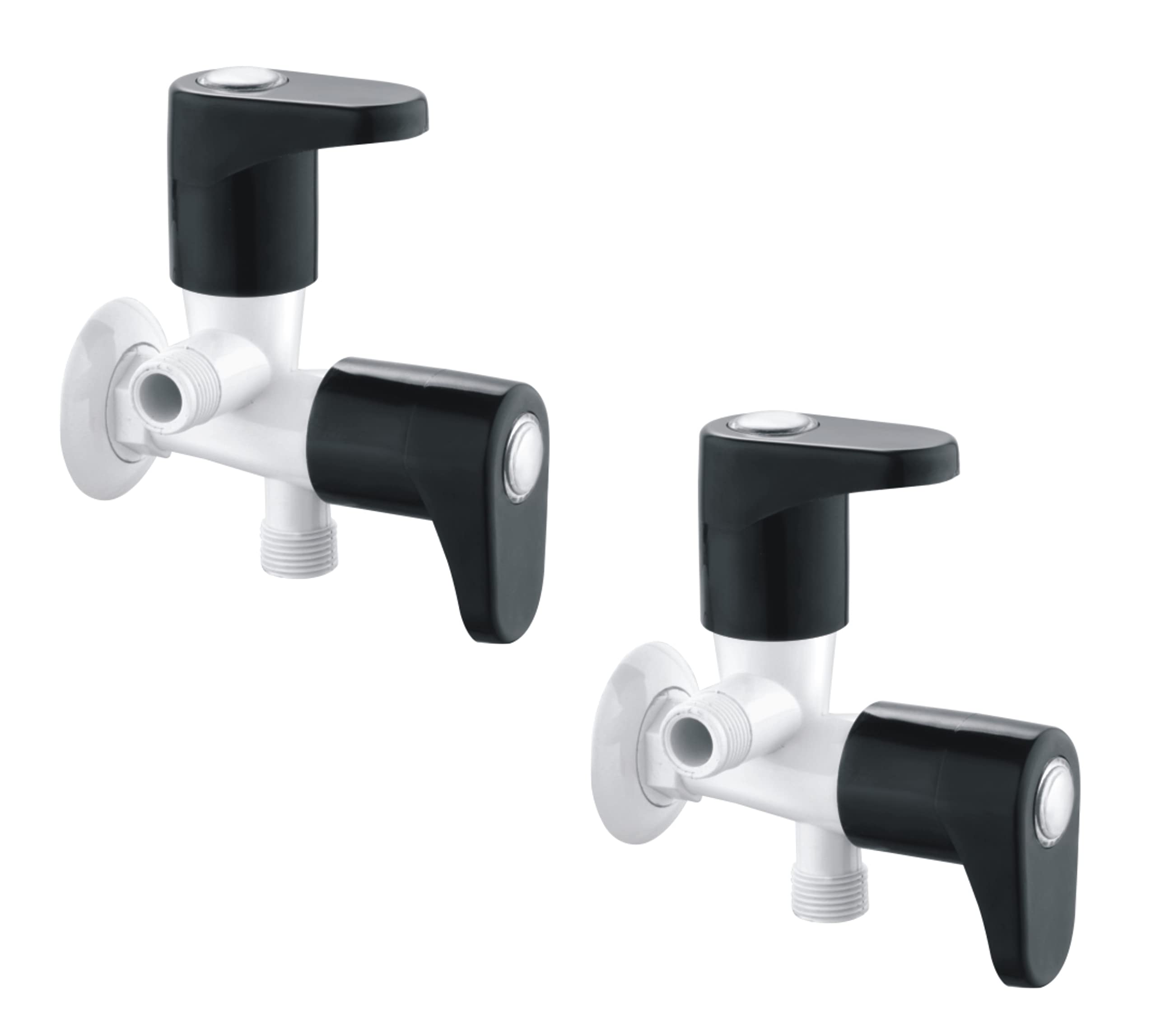 SanituF 2 Way Angle Valve PTMT Faucet | PTMT GX-2010 Galaxy Series Plastic 2 Way Angle Valve Cock for Bathroom, Toilet & Wash Basin with Wall Flange | (Black-White) | (Pack of 2) (B0BR5NKQWX) Amazon Price History, Amazon Price Tracker