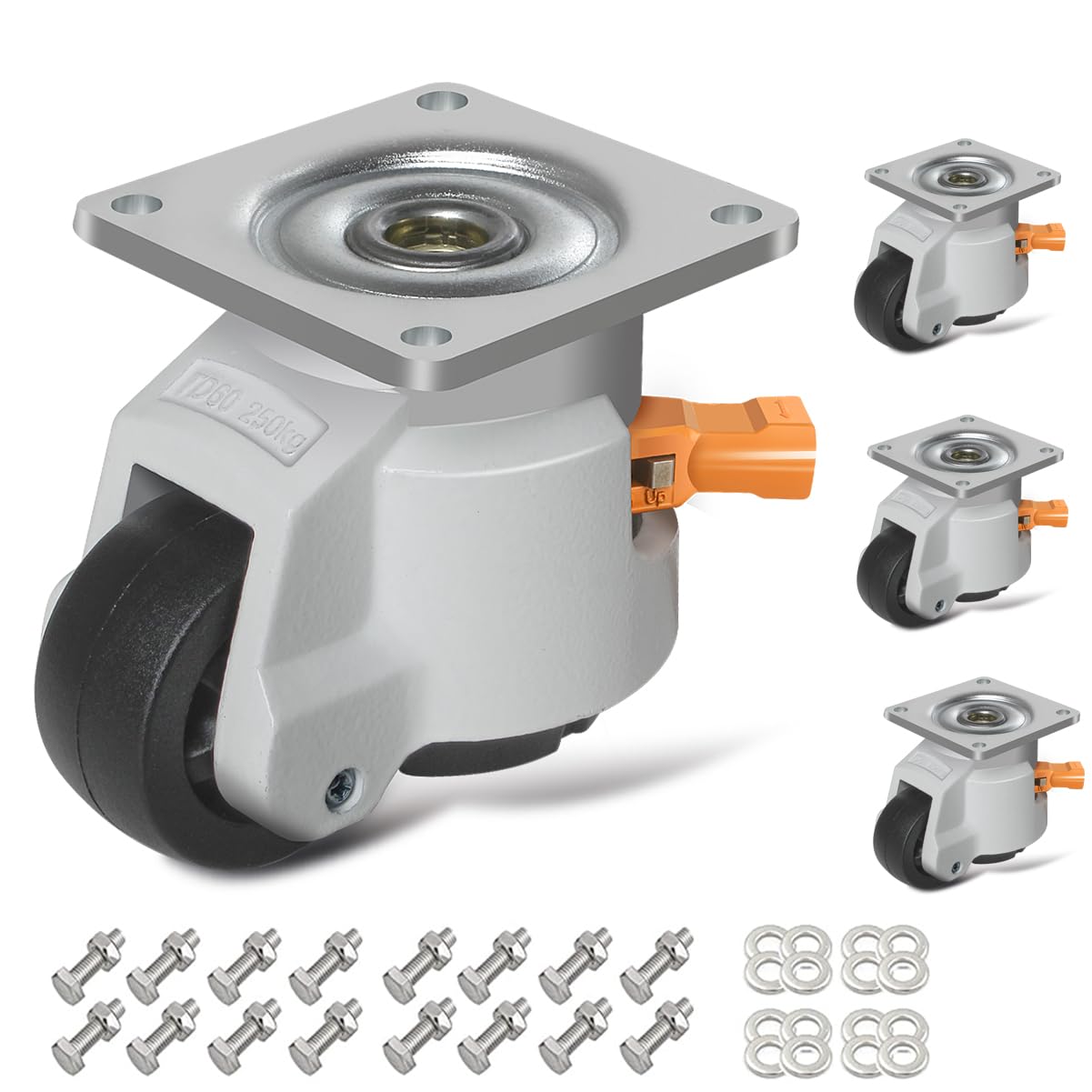 IQWTU Levelling Castors Heavy Duty Castors for Workbench Load Capacity 1000 kg, 50 mm Swivel Castors with Ratchet Handle Design, 360 Degree Furniture Castors Heavy Duty for Machine, Equipment, Shelves
