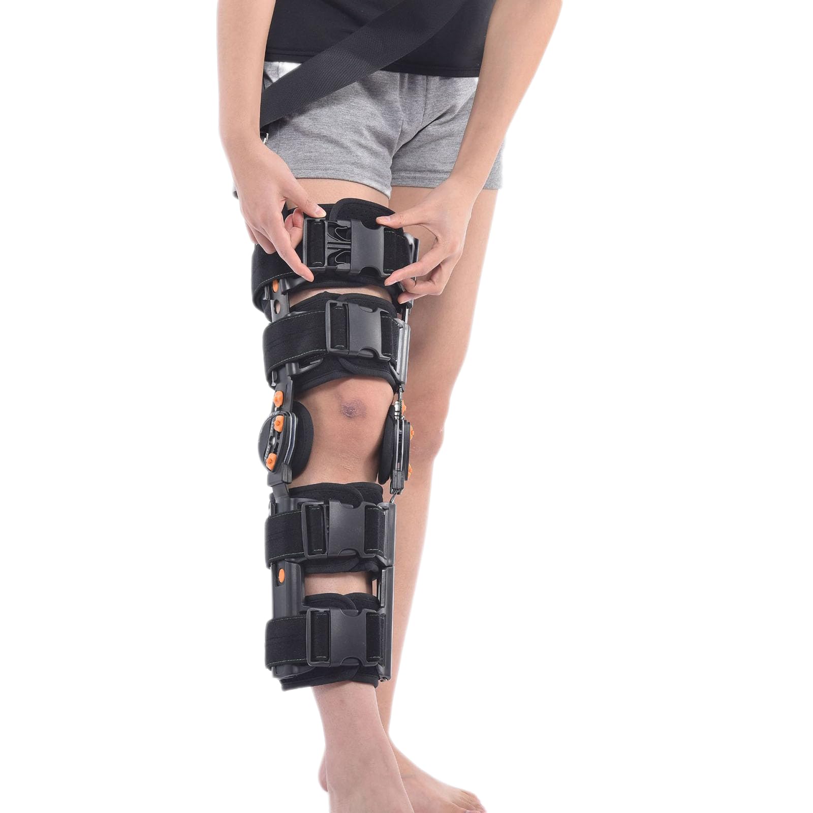 01 Tutore per ginocchio con cerniera, stabilizzatore per gamba, immobilizzatore per ginocchio post-operatorio regolabile per uomo e donna, stabilizzatore per immobilizzatore ortopedico, taglia unica,