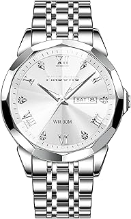 PINDOWS Watch for Men Diamond Business Dress Analog Quartz Wrist Watch Luxury Waterproof Luminous Date Two-Tone Stainless Steel Band Classic Fashion Men Watches
