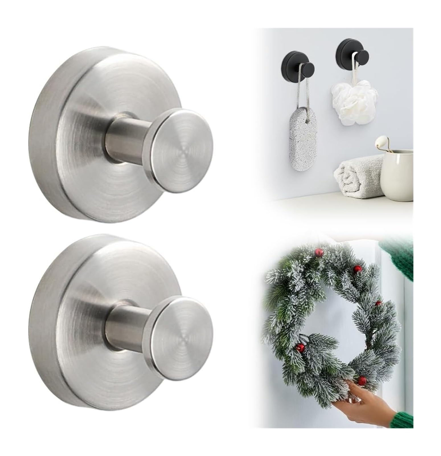Opeximatun Silver 2Pcs No Drill Suction Cup Hooks For Wreaths Towels Glass(Silver)