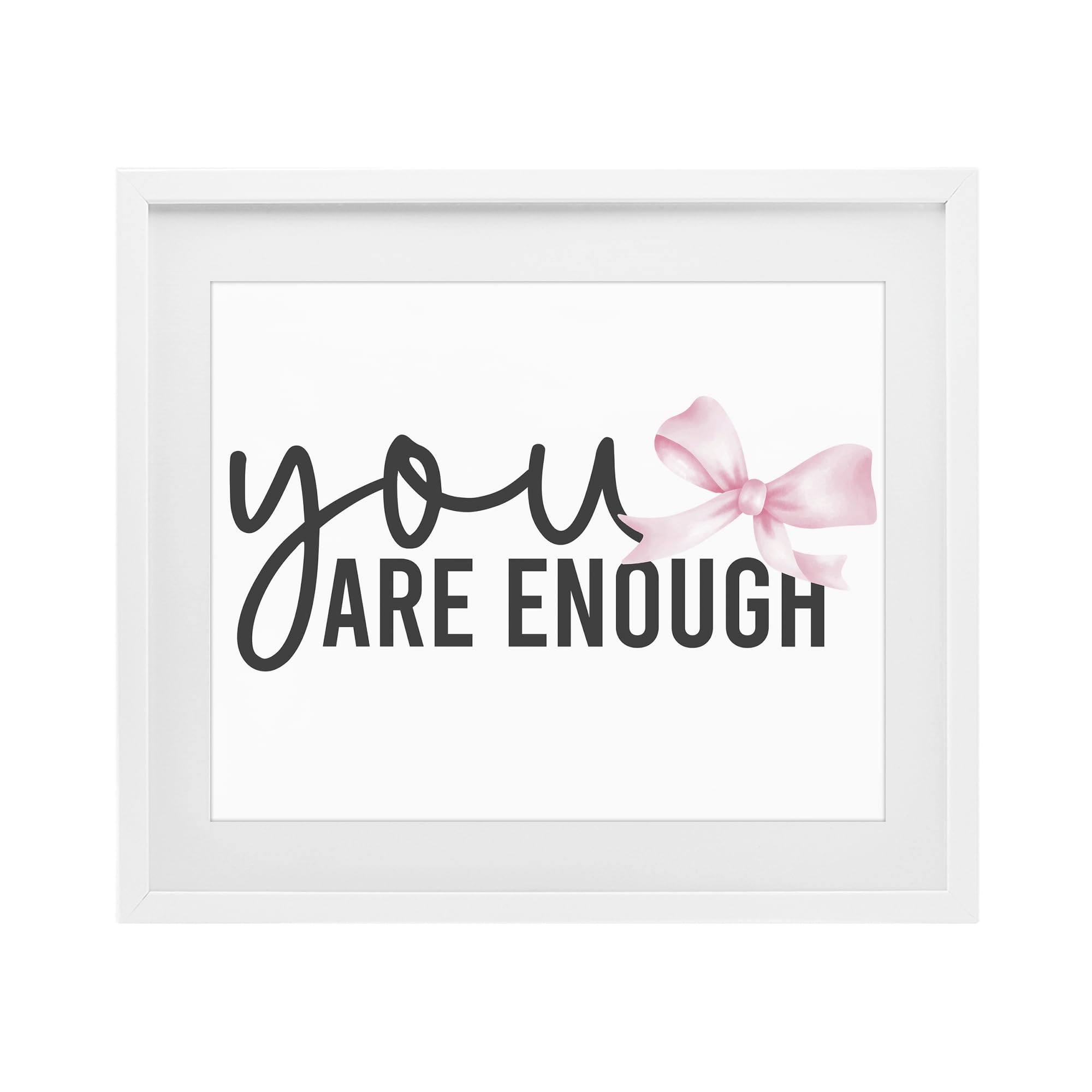 Stupell Industries 'You Are Enough with Ribbon', Framed Print Under Glass, White, 16 x 13 Inches, Easy to Hang and Sturdy, Made in USA, by Kim Allen