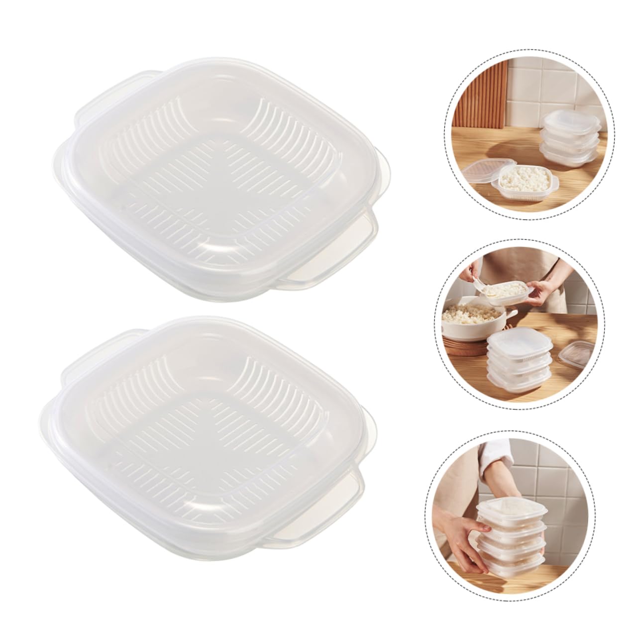 5 Set Scatole Per Pranzo Micronde Vassoio Vapore Resistenti Per Conservazione E Riscaldamento Facile 2 Pezzi*5