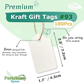 PH PERKHOMY 180 Pcs Glitter Brown Paper Gift Tags with String, Blank Price Tags for Gifts Crafts Wedding Christmas, Glitter Gold