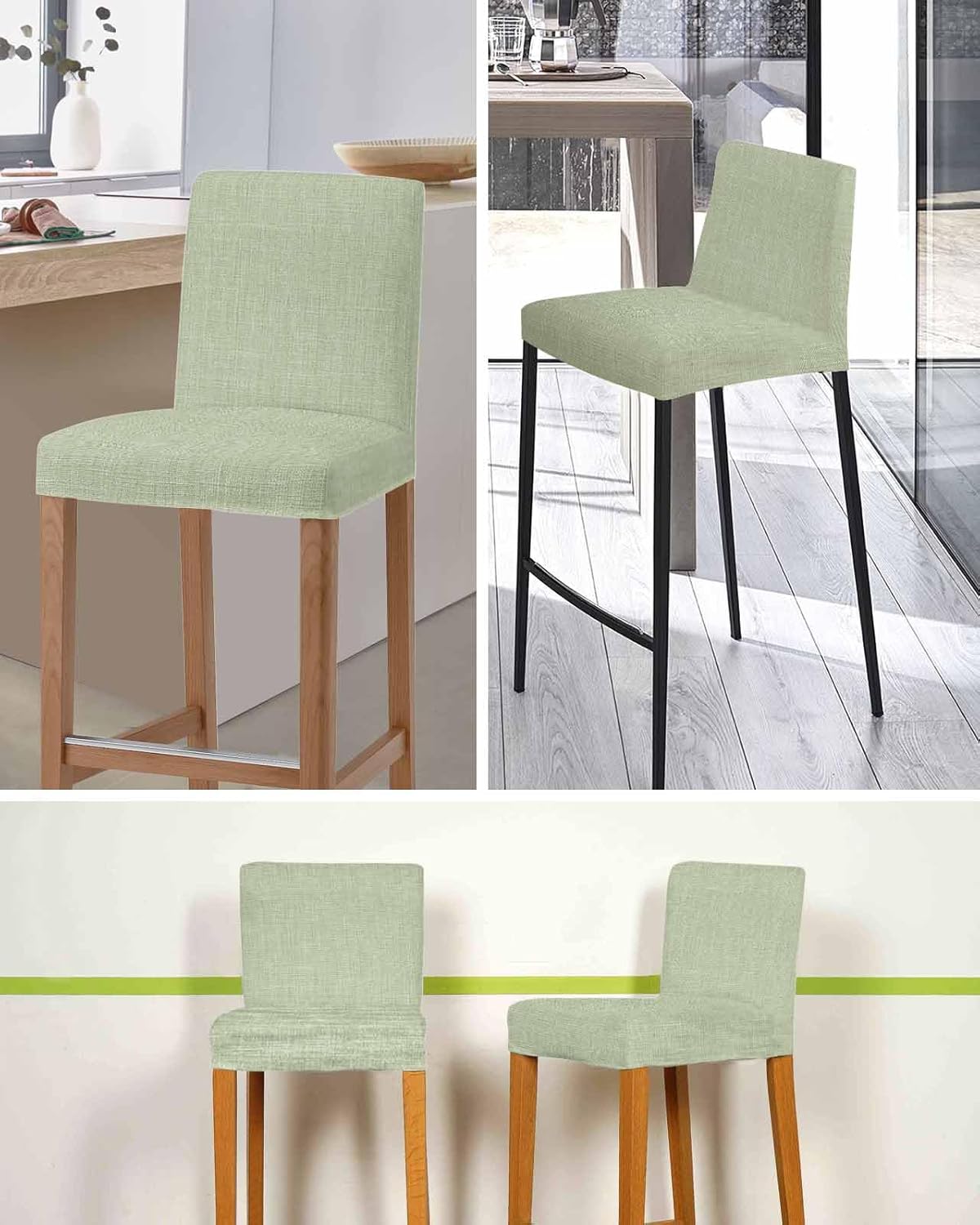 椅子カバー 無地 サルビヤグリーン 綿麻背景 チェアカバー 4枚セット ストレッチ 取り外し可能 背もたれ付き バースツール ダイニ