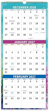 2027 Calendar - 2027 Wall Calendar, Jan.2027 - Dec.2027, 11" x 26" | 3 Month Calendar 2027 Display Folded in a Month, 3 Month Wall Calendar 2027 - Oil Painting
