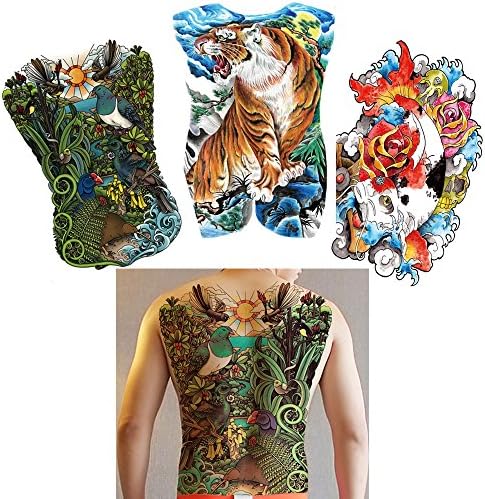3 Sheets Big Large Full Back Temporary Tattoo Colored Drawing Chest Body Art Sticker