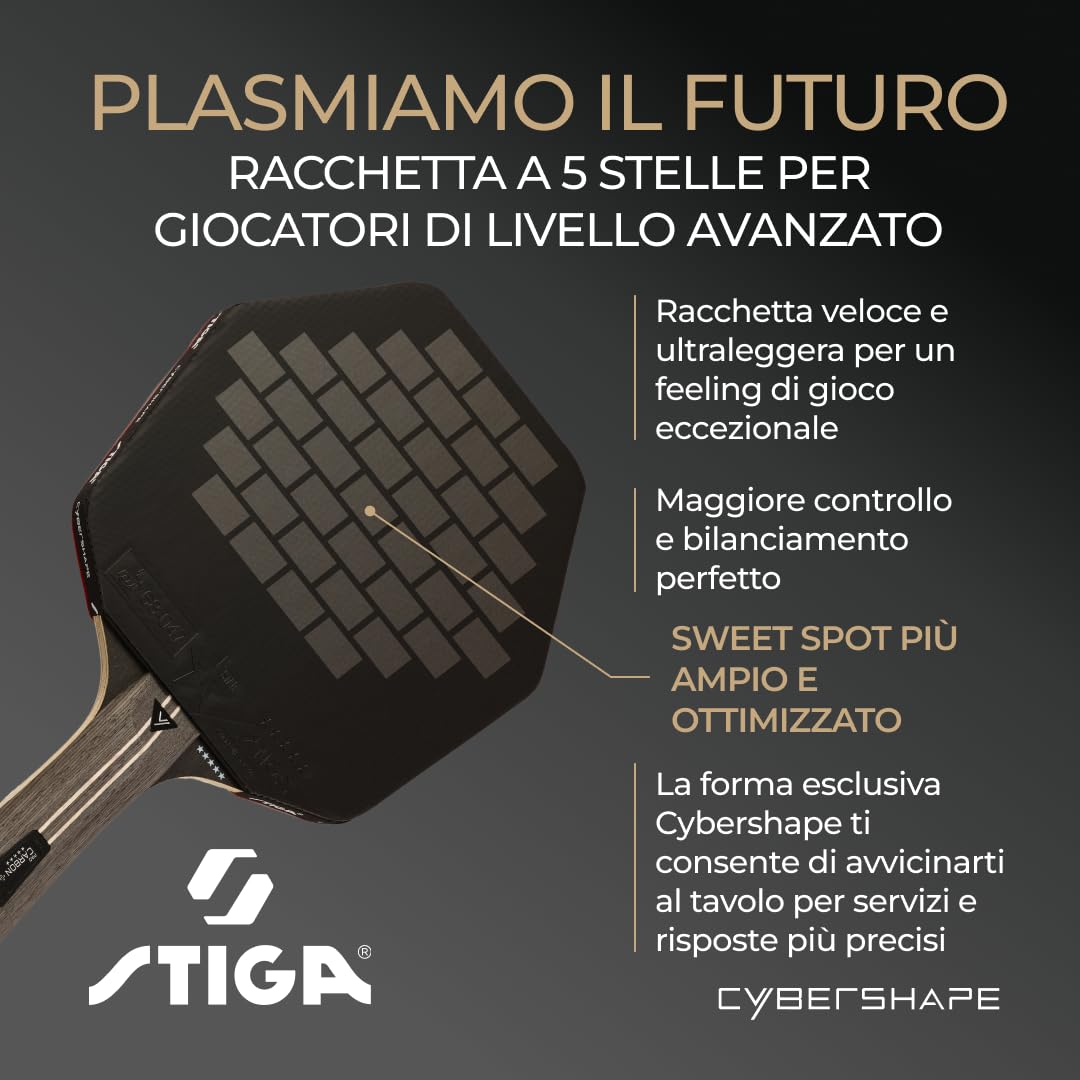 STIGA Racchetta da Tennis Tavolo Cybershape Pro Carbon+, Racchetta da Ping-pong a 5 Stelle, con Forma Esagonale per Giocatori Professionisti dallo Stile Offensivo