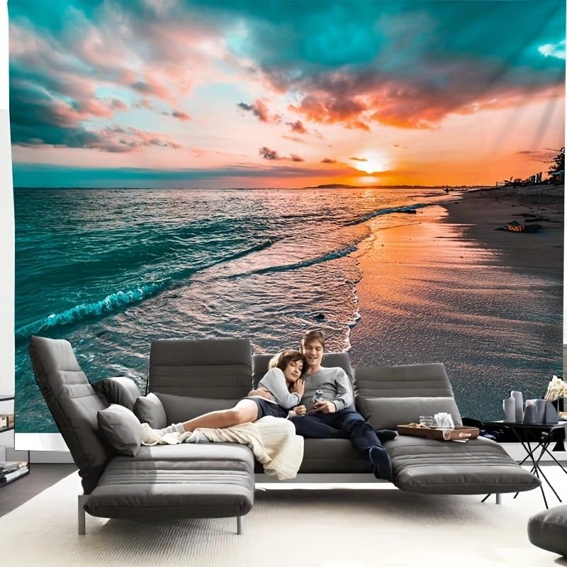 FENDROM Tropical Ocean Sunset Landscape Tapestry Wall Hanging,Sea Beach Gloden Sunshine Waves Tapestries Wall Blanket Wall Art for Dorm Living Room College Bedroom
