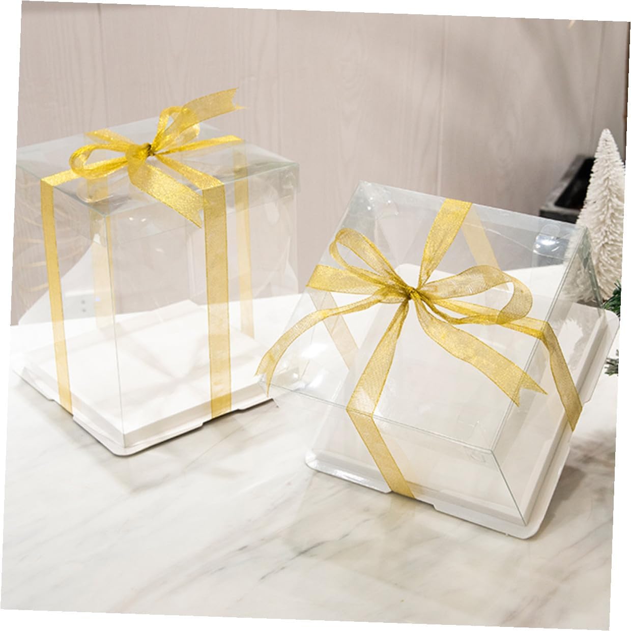 8-inch Cake Wrapping Case with Ribbon, Food Packaging Box 5pcs, Single-layer Birthday Cake Carrier Container for Party and Storage