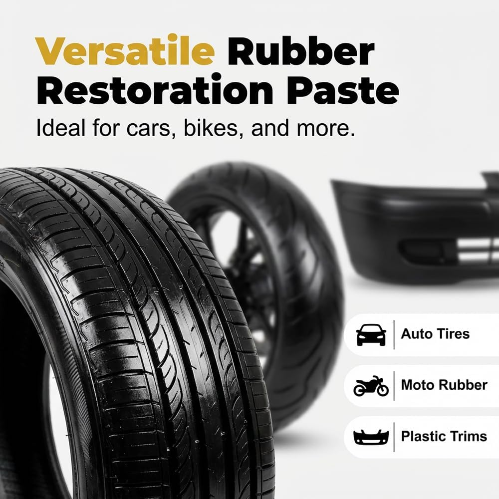 Instant Tire Shine & Protector Wax Kit, Premium Tire Coating & Trim Restorer Rubber Restoration Paste with Sponge and Cloth, UV Protection, Long-Lasting Gloss for Auto Tires and Plastic Trim, 2PCS