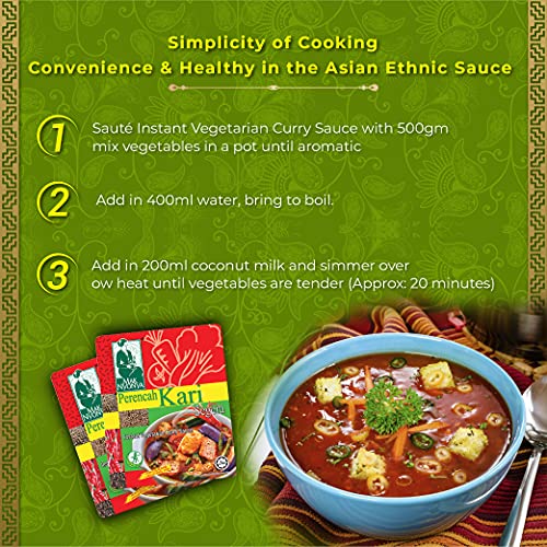 6X Mak Nyonya Instant Vegetarian Curry Sauce | Sauce For Vegan Food | Hot & Spicy Vegetable Curry | Authentic Asian Food | Tasty Bite Vegetarian Food | Loaded With Lemon Grass Chili Spice | 7Oz Each #TOP5
