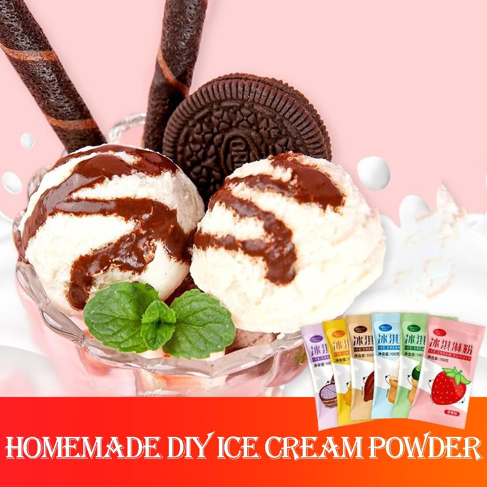 DAMAICHUHAI Préparation pour Glace, Poudre pour Crème Glacée Maison - Kit de 6 Sachets de 100g avec 6 Saveurs Variées (Chocolat, Fraise, Matcha, Taro, Vanille, Cacao) - Idée Cadeau, Facile et Rapide