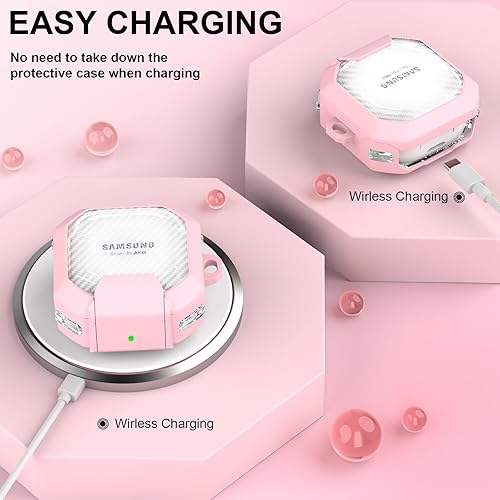 Miniatura 4 de Secure Lock - Funda transparente para Galaxy Buds FE (2023), Buds2 Pro (2022), Pro (2021)Buds 2 (2021)Live (2020), fibra de carbono, rosa menta