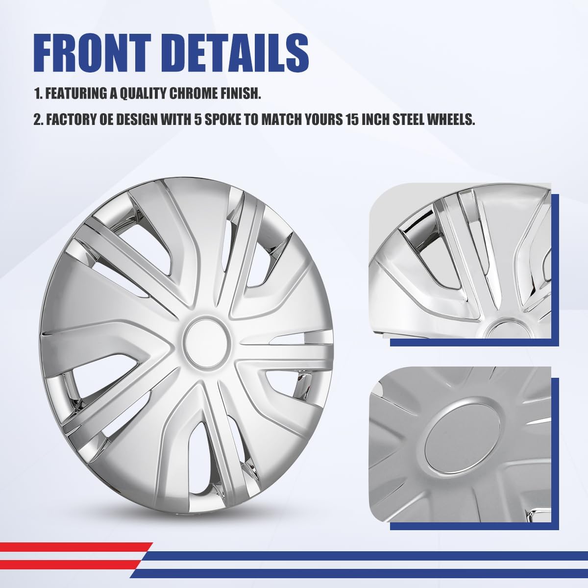 Winjet 4pcs 14 inch Hubcaps Wheel Rims Cover for 2014-2025 Mitsubishi Mirage[2014 2015 2016 2017 2018 2019 2020 2021 2022 2023 2024 2025] Snap On Installation (14 Inch Set of 4,Chrome)
