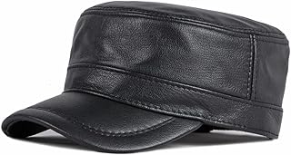 Men's Lambskin Leather Military Caps Cadet Army Caps Flat Top Cap