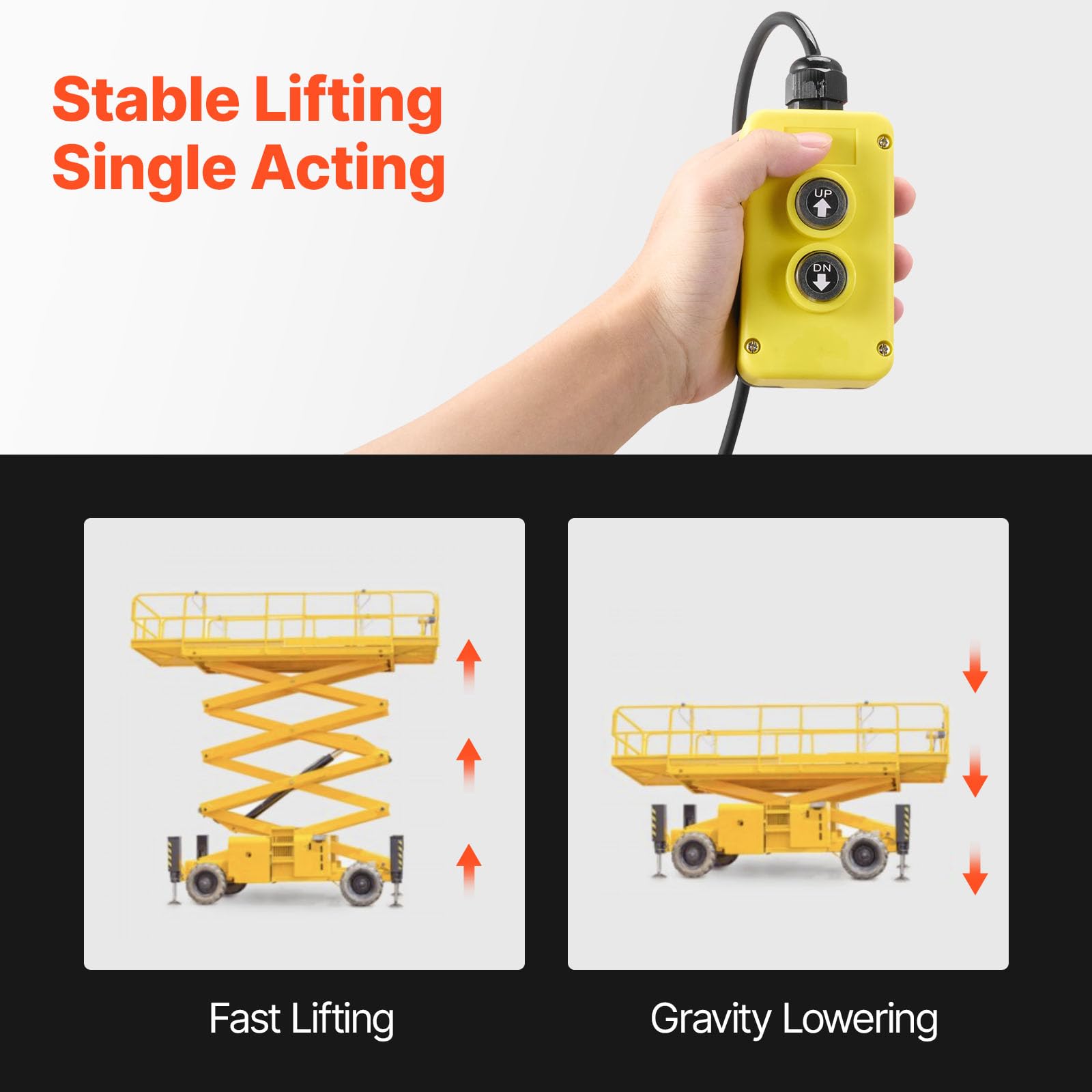 VEVOR Pompa Idraulica per Elevatore 1600 W Azione Singola Pressione 2320-2900 PSI Centralina Idraulica Rimorchio Ribaltabile con Serbatoio Olio in Metallo Volume 2,1 mL/r da Officina Garage, Nero
