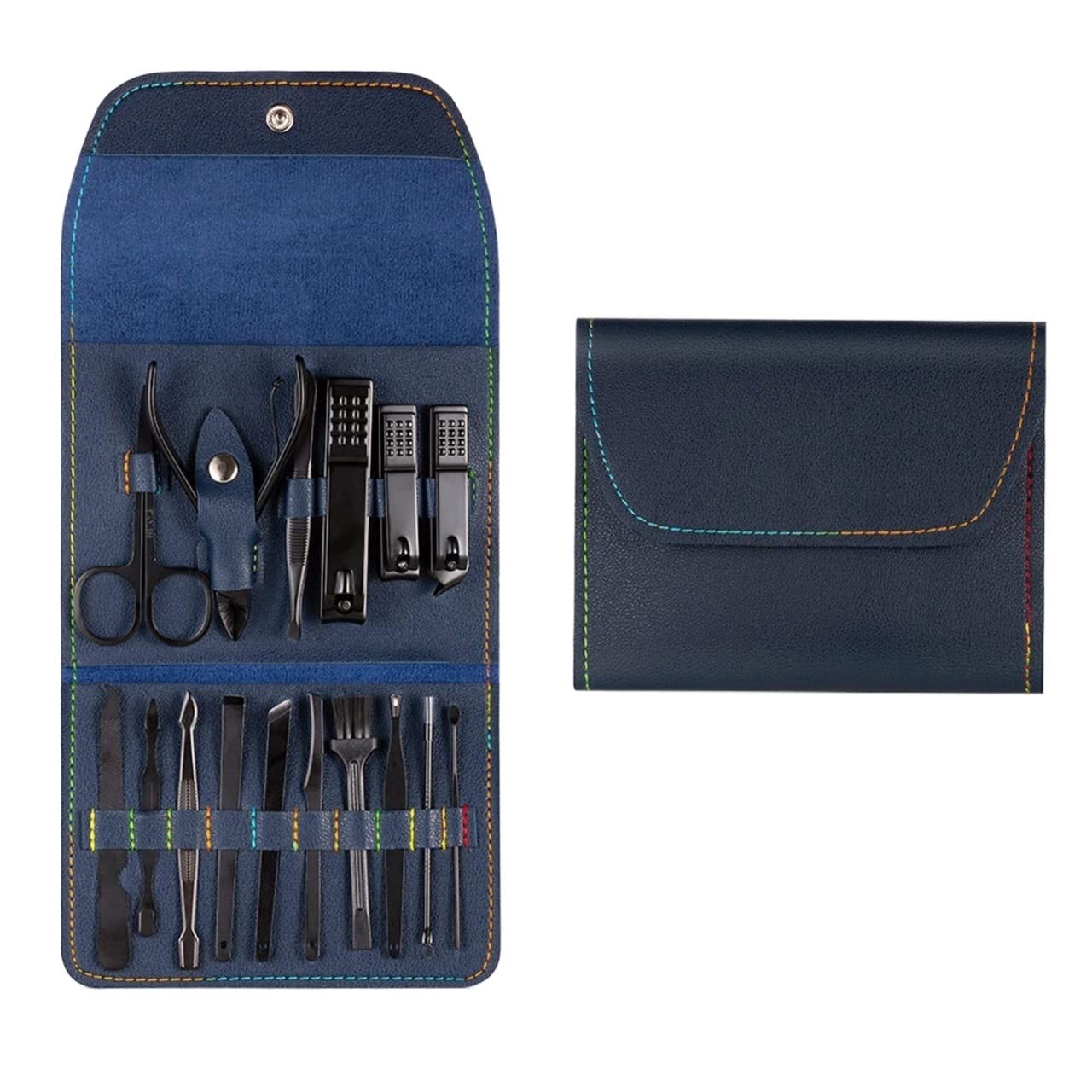 Coupe-ongles ciseaux pédicure set portable 16 pièces bleu pour vos voyages