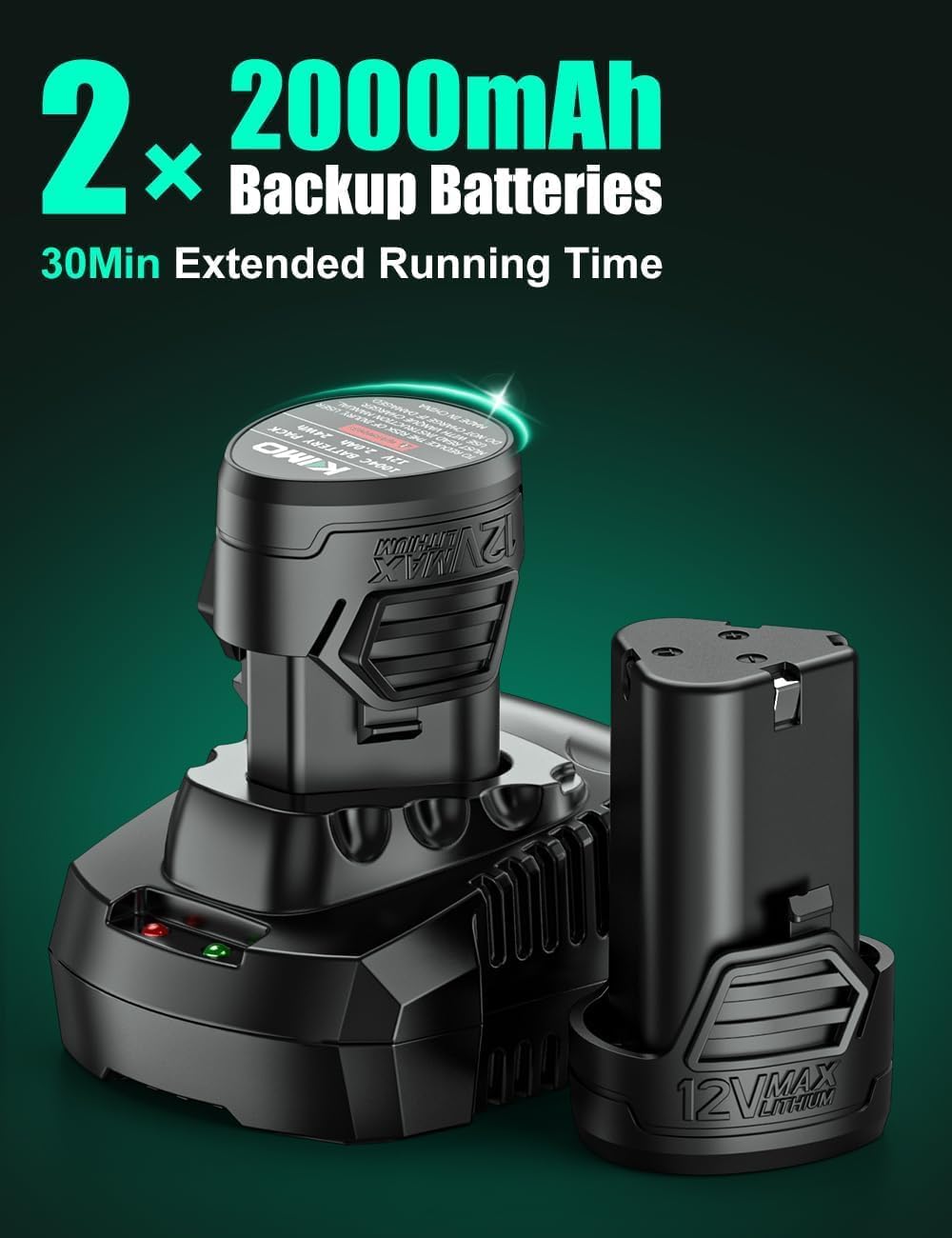 KIMO 2 Pack 12V 2.0Ah Lithium-Ion Battery for KIMO 12V Ratchet Wrench, Brad Nailer, Drill Driver, Compatible with KIMO 12 Volt Power Tools