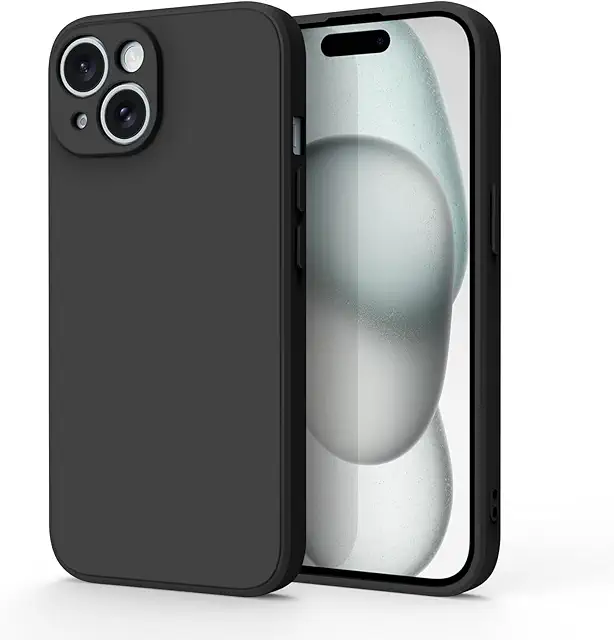 Coque iPhone 15 6.1" en Silicone Doux avec Doublure Microfibre - Noir