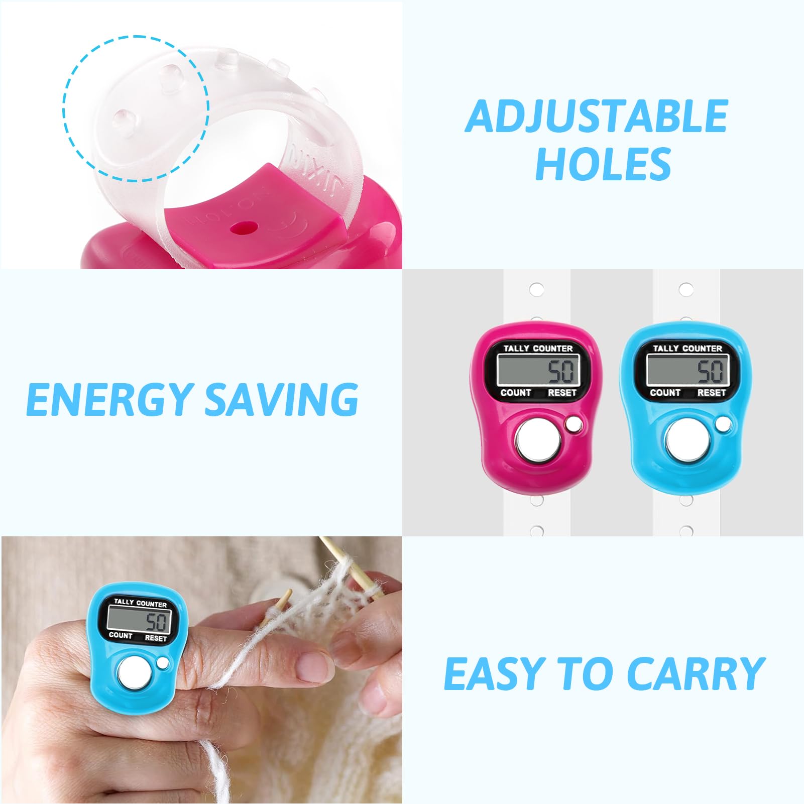 2 Pezzi Mini Contatore Delle Dita, Mini Contatore Elettronico con Display LCD Portatile 50 Pezzi Segnapunti Maglia Segnapunti Uncinetto Finger Counter per Golf Sport Lavoro a Maglia Preghiera