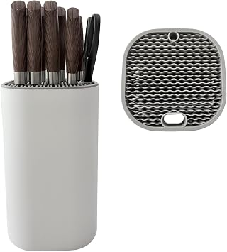 Knife holder Universal Knife Block without Knives Square Shape White Kitchen Knife Storage Can Hold Up to 21 KnivesNot include With Scissors & Sharpening Rod Slots Space Saving Empty Knife Stand