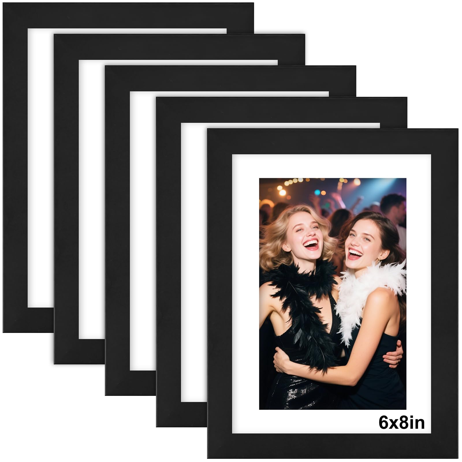 8x6 Photo Frame Black - 5 Pack 6x8 Picture Frames with Mount, Photo Frames 8x6 Picture Frame for Wall Mount & Desktop