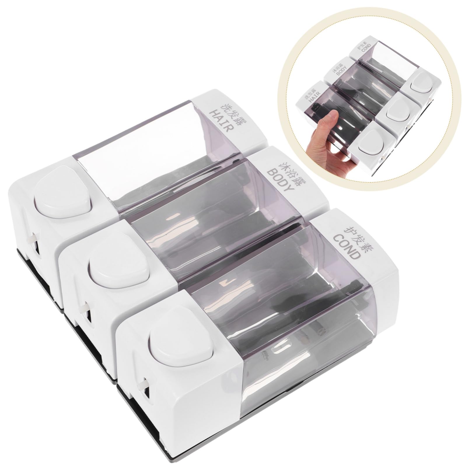 Dispenser da Doccia a Parete 3 Scomparti, Abs, 1050ml, Facile da Installare, per Shampoo e Bagnoschiuma in Casa e Ristorante