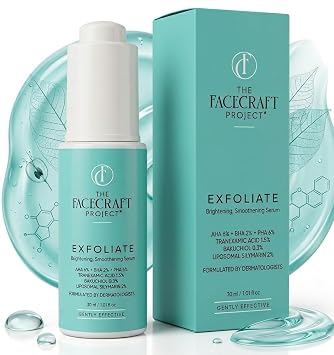 EXFOLIATE AHA 6%, BHA 2%, PHA 6% Face Serum with Bakuchiol & Liposomal Silymarin, Lightweight, Easily Absorbable, Paraben-Free, Vegan 1.01 Fl Oz