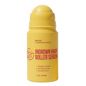 Base Laboratories Ingrown Hair Treatment - Roller Serum Skin Smoothing Roll-On for Ingrown Hairs & Razor Bumps Salicylic Acid, Glycolic Acid, Niacinamide Bikini Line, Underarms & Legs 2oz
