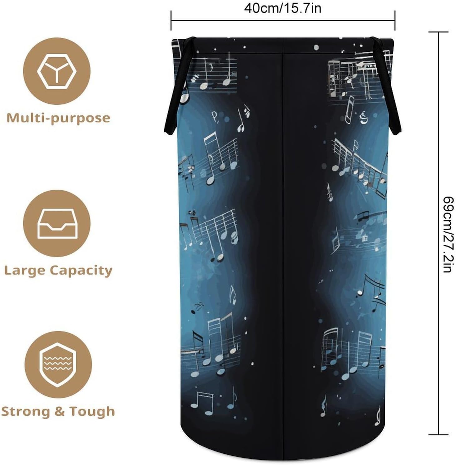 Panda Dancing on Musical Notes Laundry Hamper Foldable Clothes Storage Basket Fashion Clothes Hampers with Handles Waterproof Large Dirty Laundry Hamper for Bathroom Bedroom